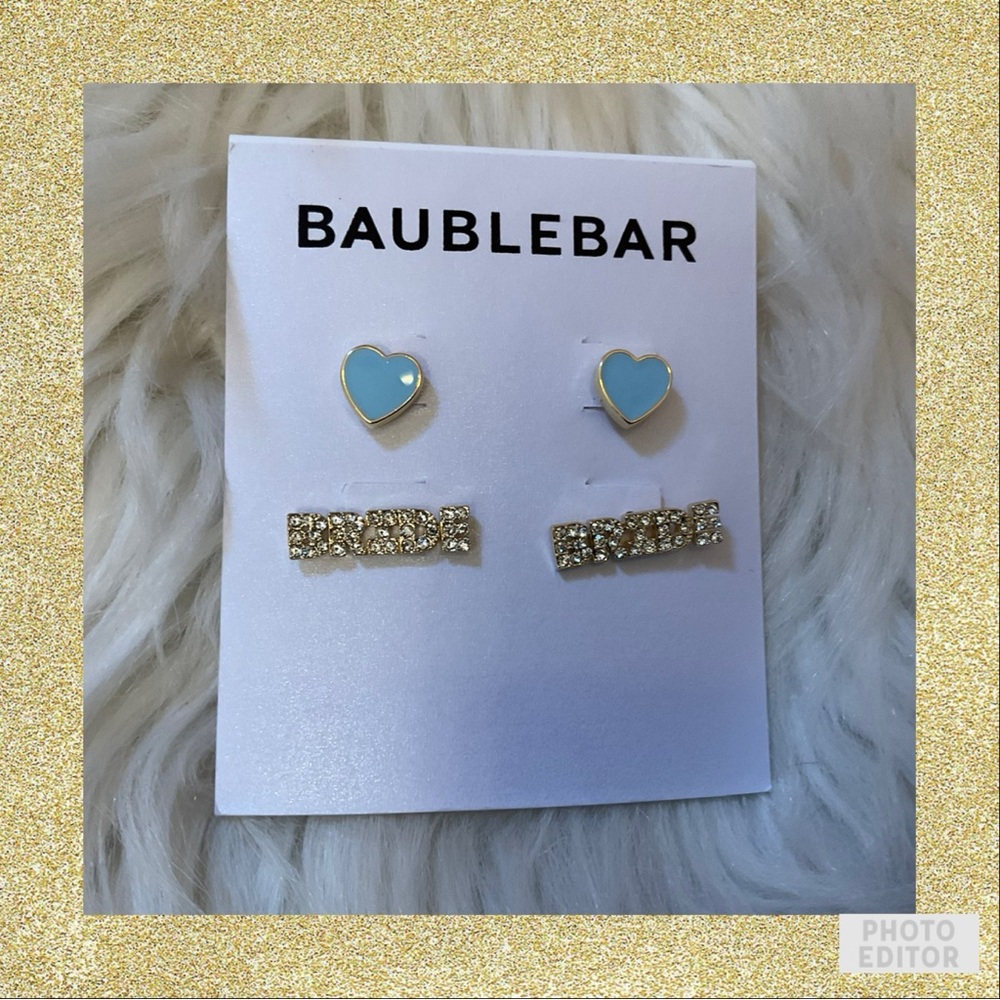 Baublebar Set of 2 Bride & Heart Stud Earrings - New on Card